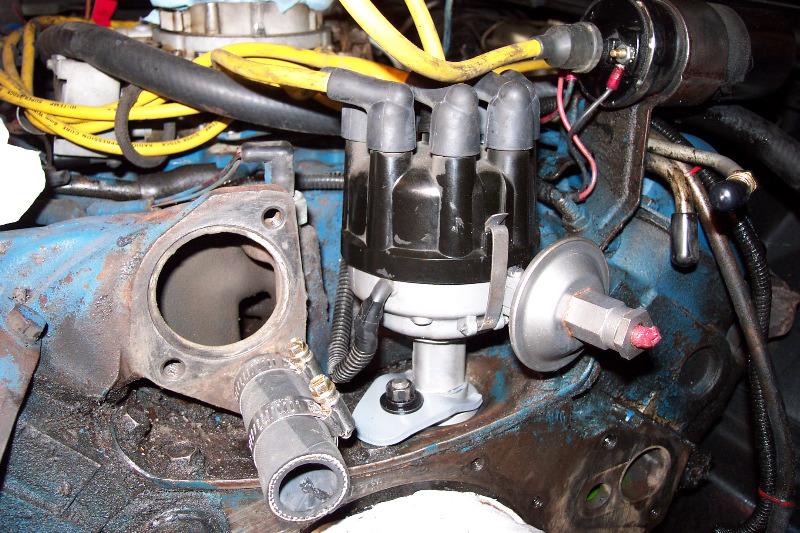 Here is the cleaned distributor back in place.  There was little I could do about the grime around it.  Next time...