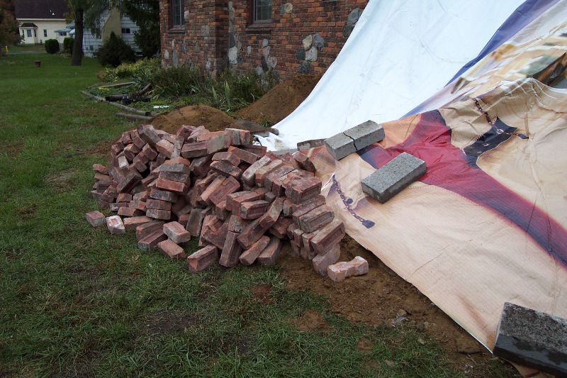 A delivery of bricks to do the facing of the porch arrived on the second day.