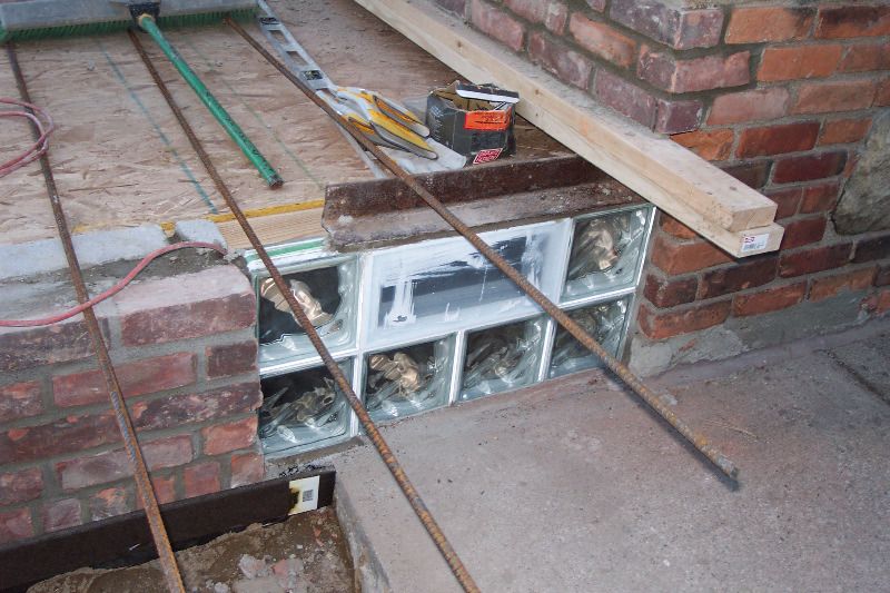 this is a clear shot of the new glass block window with vent.